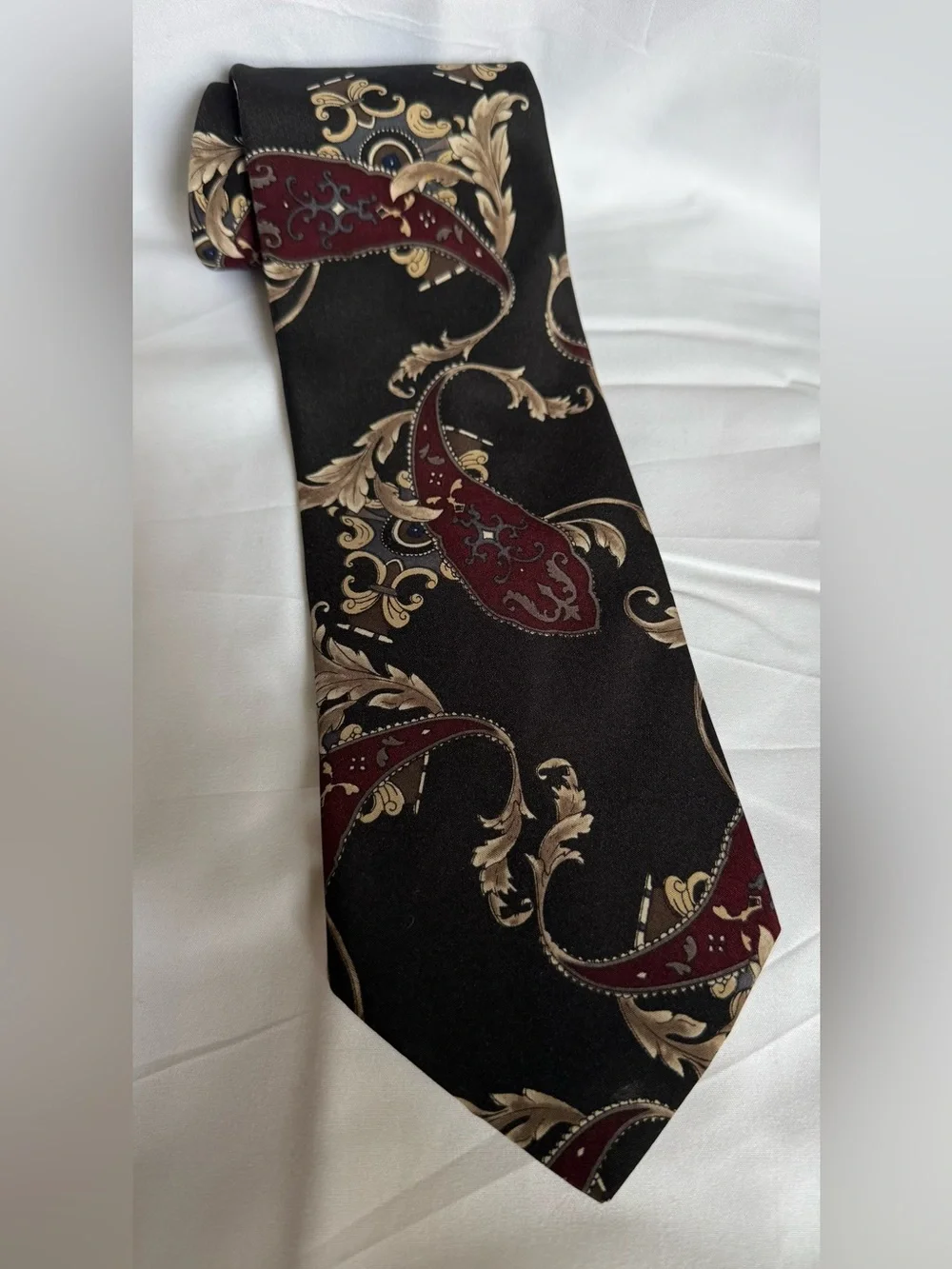Puritan Special Edition Black Tie with Burgundy and Gold Paisley Scrolls- 56 x 4